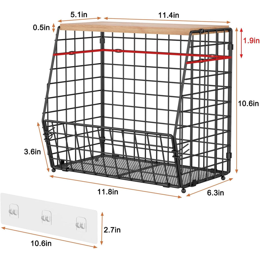 3 Pack Hanging Wire Basket with Wood Lid & S Hook F269