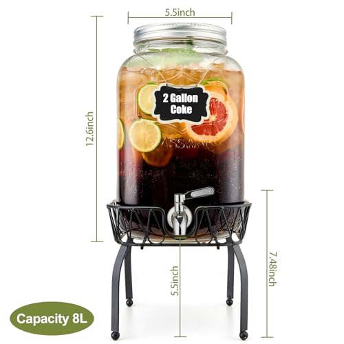 2 Gallon Glass Beverage Dispenser with Stand and Lid A15213