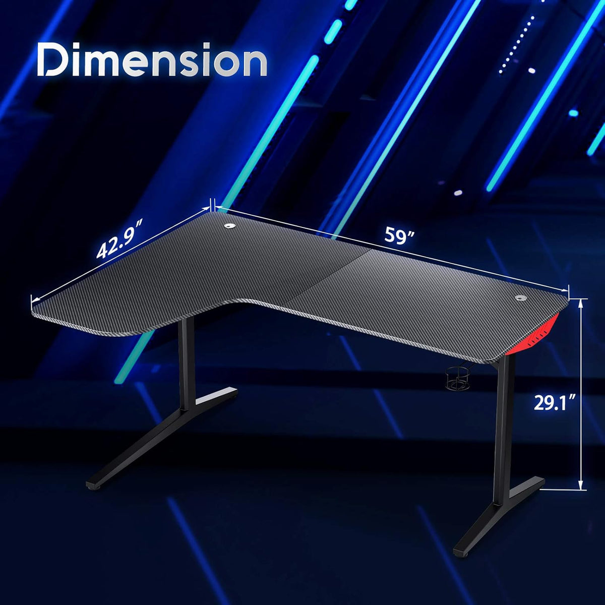 L Shaped Gaming Desk with Mouse Pad and Cup Holder H196
