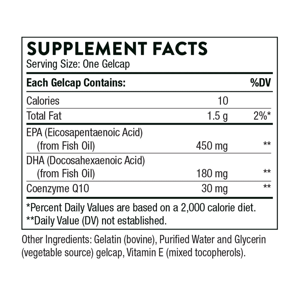 90 Gelcaps Omega-3 Fatty Acids Supplement with CoQ10 O1658