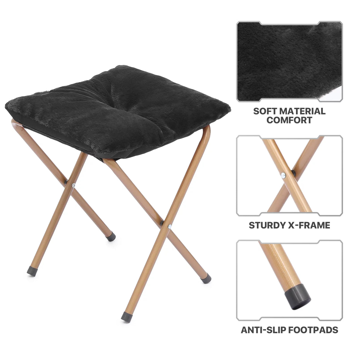 Black Faux Fur Folding Saucer Chair and Ottoman Set of 2 V972
