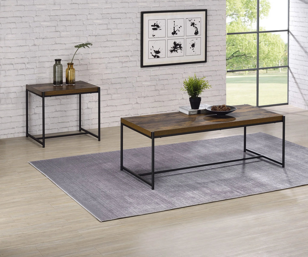 3 Piece Brown Engineered Wood Coffee and End Table Set D45721