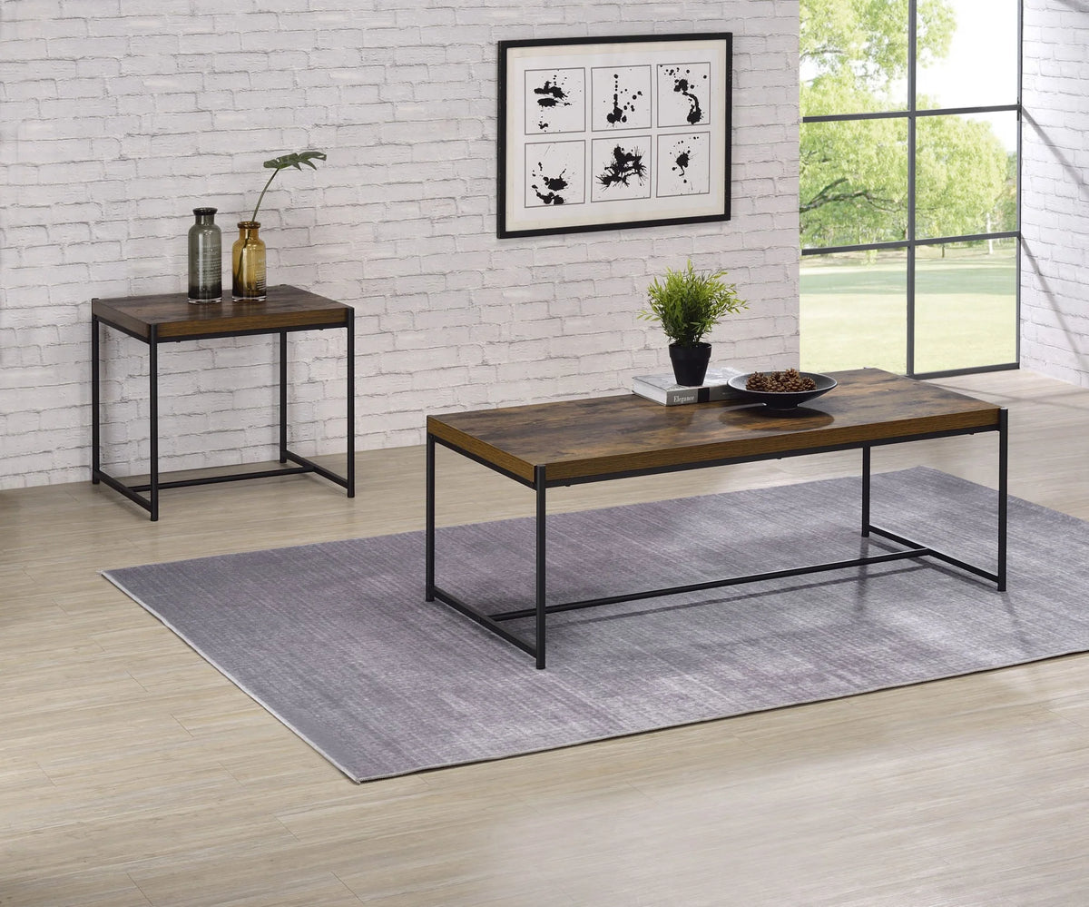 3 Piece Brown Engineered Wood Coffee and End Table Set D45721