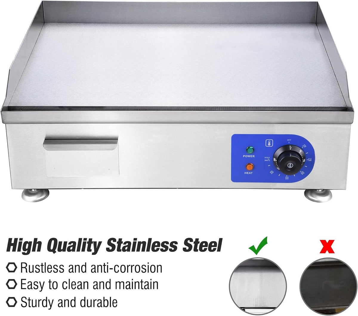 24" 2500W Electric Countertop Griddle Stainless Steel H820