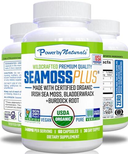 Certified Organic Wildcrafted Irish Seamoss Bladderwrack & Burdock Root 60Ct F4363