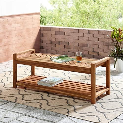 Brown Acacia Wood Patio Storage Bench S1840