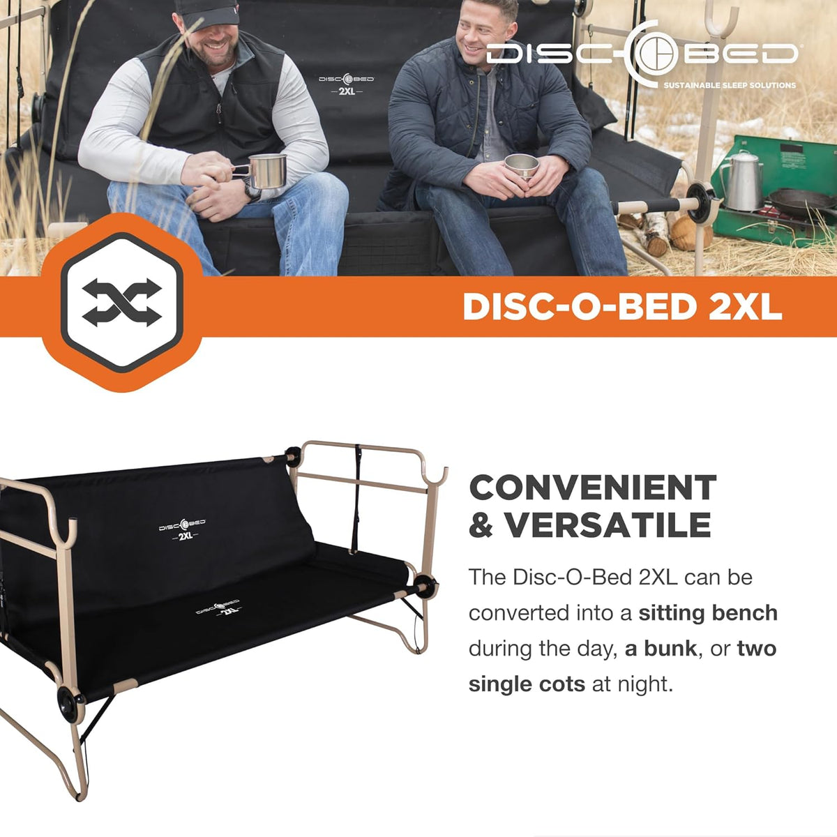 Black 2 Person Outdoor Convertible Bench Camping Cot G9410