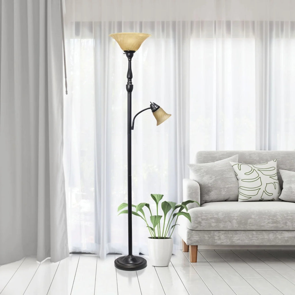3 Light Floor Lamp with White Scalloped Glass Shades, Restoration Bronze C6520