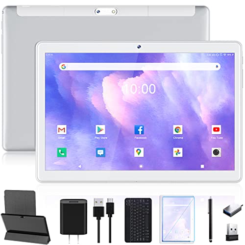 10.1 Inch Android Tablet with Keyboard 4GB RAM 64GB 128GB Expandable Silver U1341