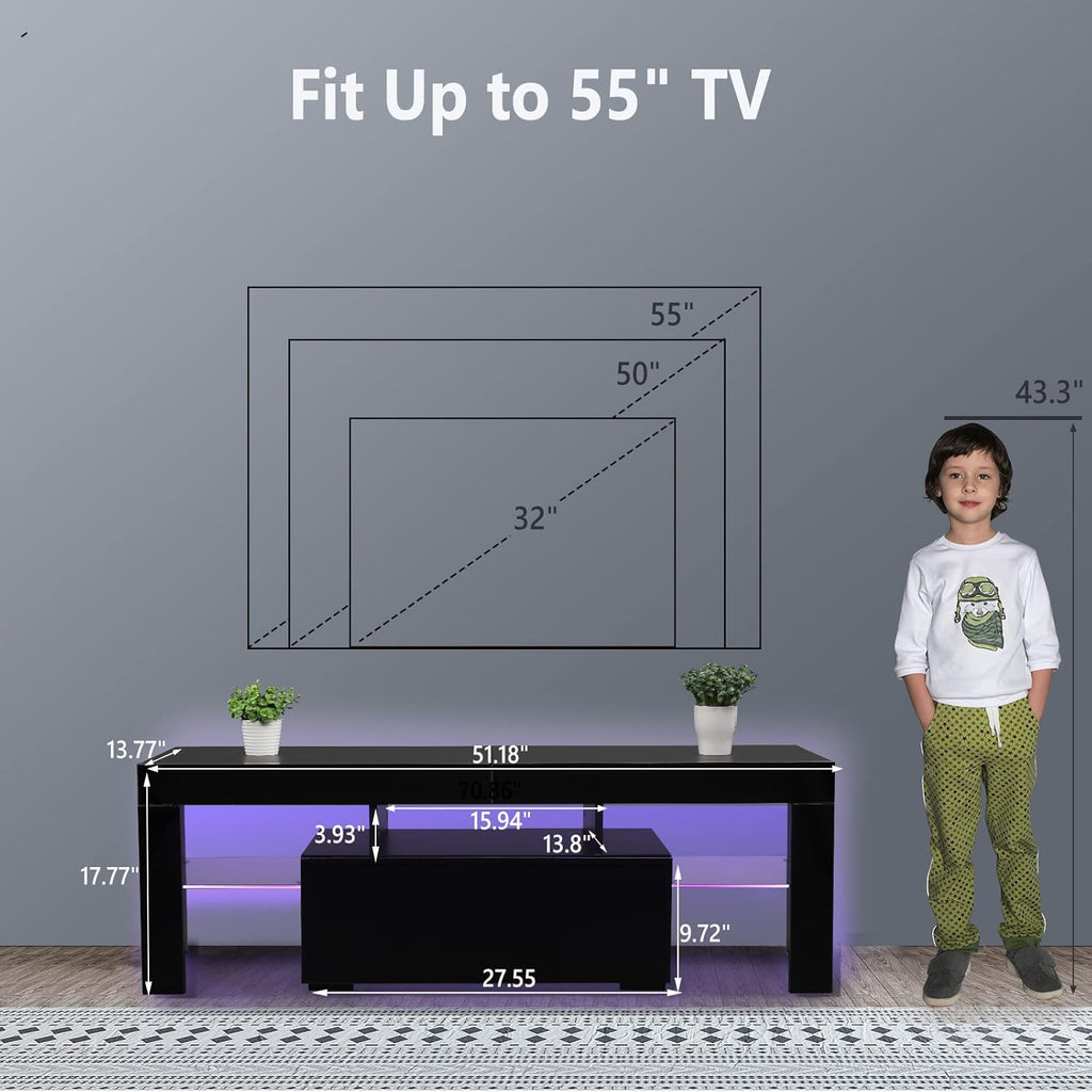 Black LED TV Stand, 51'' x 14'' x 18'' I5718