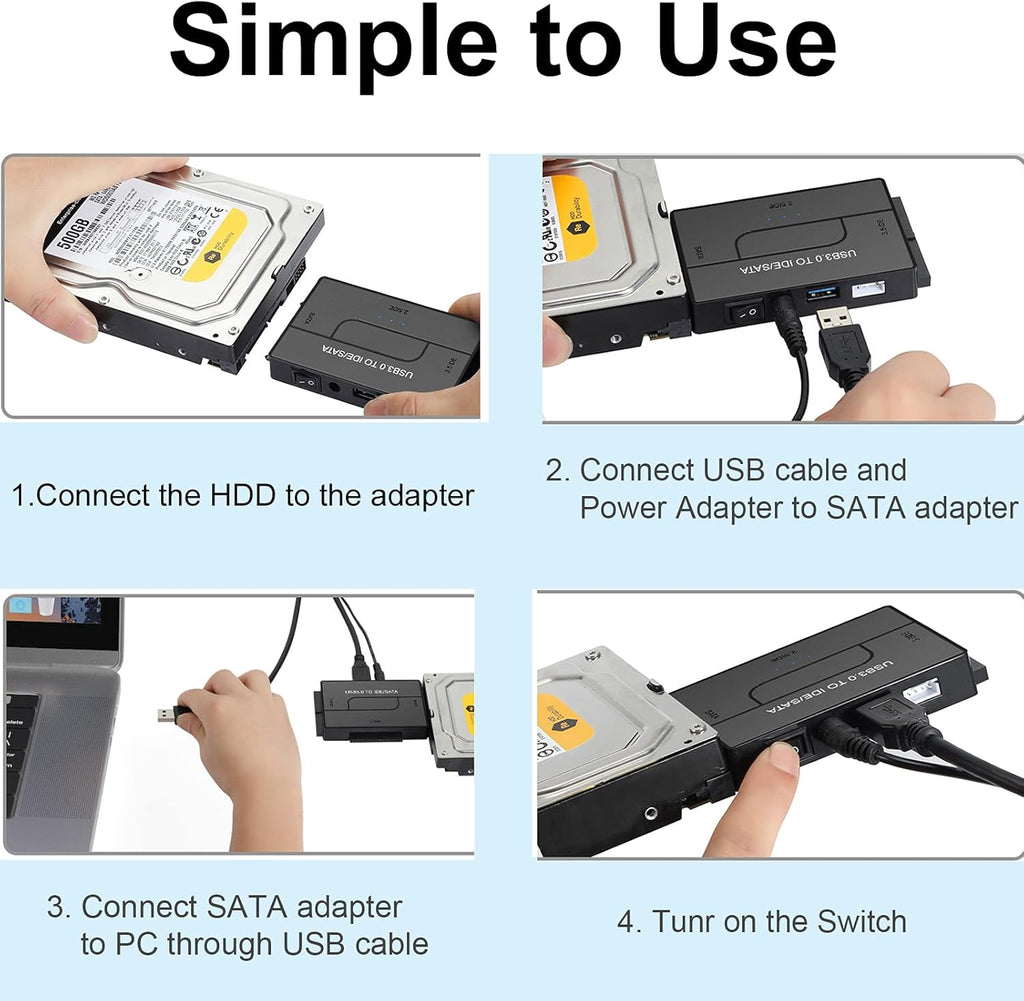 SATA IDE to USB 3.0 Adapter for 2.5 3.5-Inch HDD SSD with 12V 2A Power Supply Pack of 2 T805