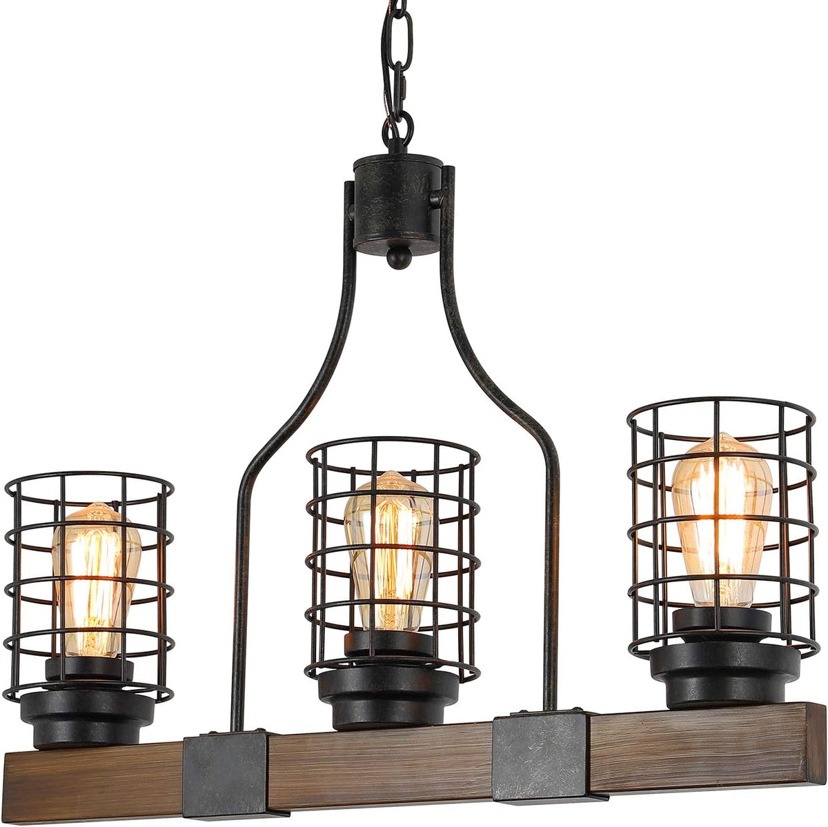 3-Lights Wood Chandelier with Cage Shade L865633