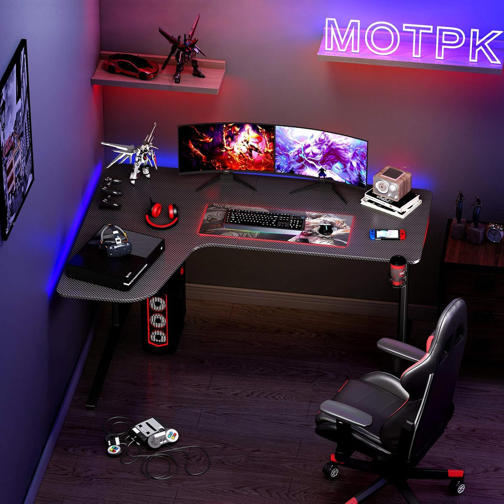 L Shaped Gaming Desk with Mouse Pad and Cup Holder H196