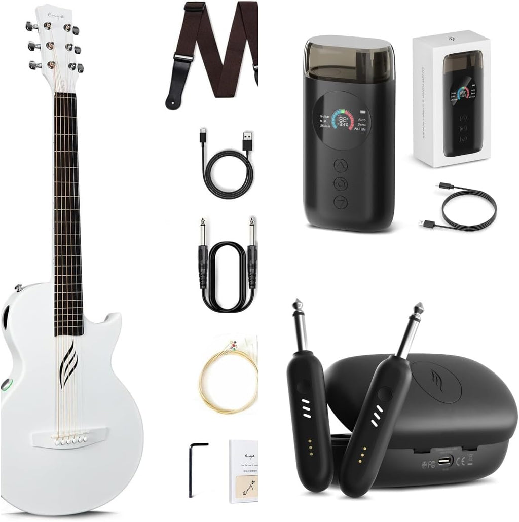 Carbon Fiber Acoustic Electric Guitar 35 Inch Starter Bundle Kit (White) T714