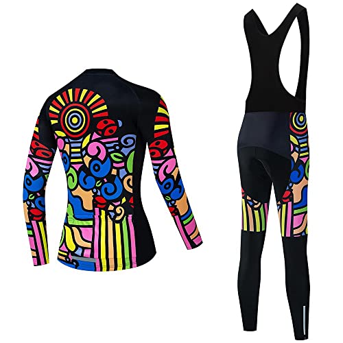 Women's Cycling Jersey Set Long Sleeve Cycling Clothing Bib Pants with 20D Gel Padded B506