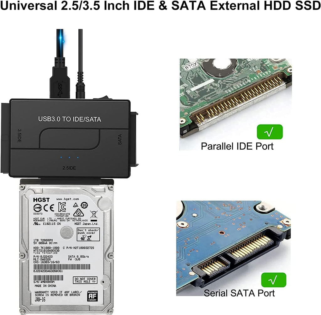 SATA IDE to USB 3.0 Adapter for 2.5 3.5-Inch HDD SSD with 12V 2A Power Supply Pack of 2 T805
