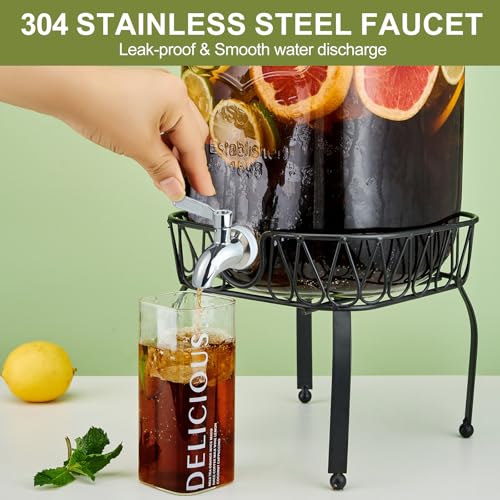 2 Gallon Glass Beverage Dispenser with Stand and Lid A15213