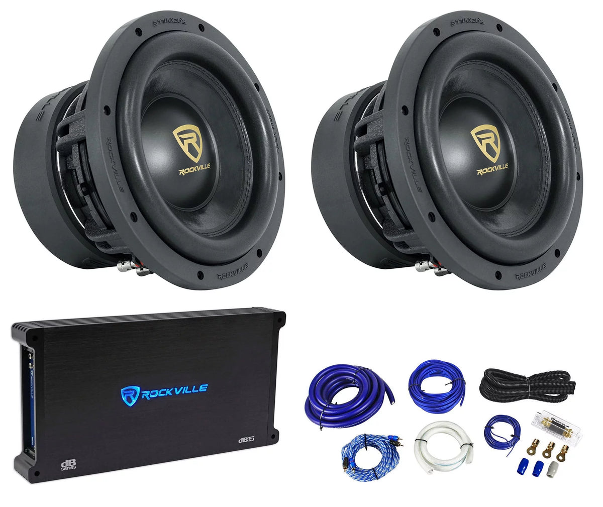 10" 6400 Watt Car Subwoofers with Mono Amplifier and Copper Amp Kit J1673