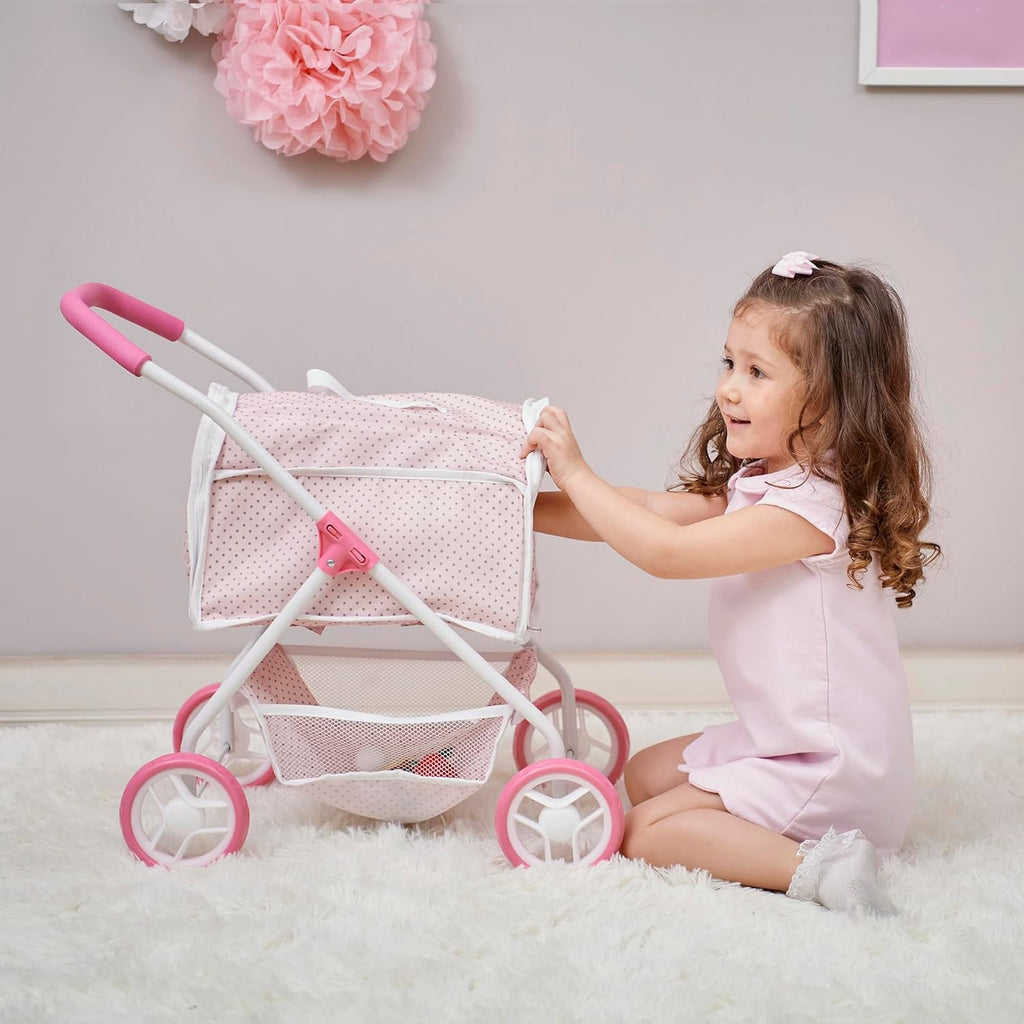Pink/Gray Doll Stroller with Detachable Pet Carrier C6712