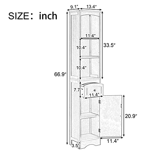 Grey Tall Bathroom Cabinet with Door and Adjustable Shelf B42036