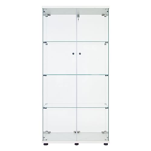White Glass Display Cabinet with Lock and Lights 2 Doors 4 Shelves Q128278