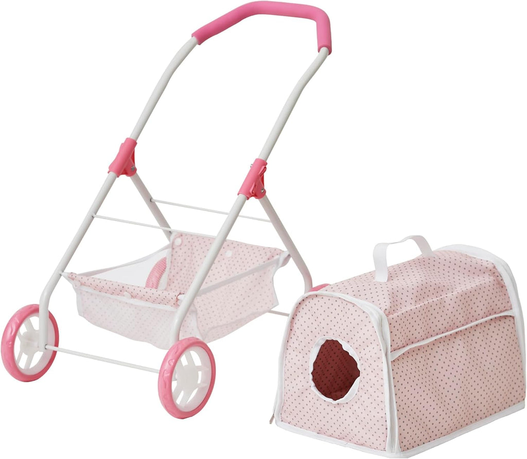 Pink/Gray Doll Stroller with Detachable Pet Carrier C6712