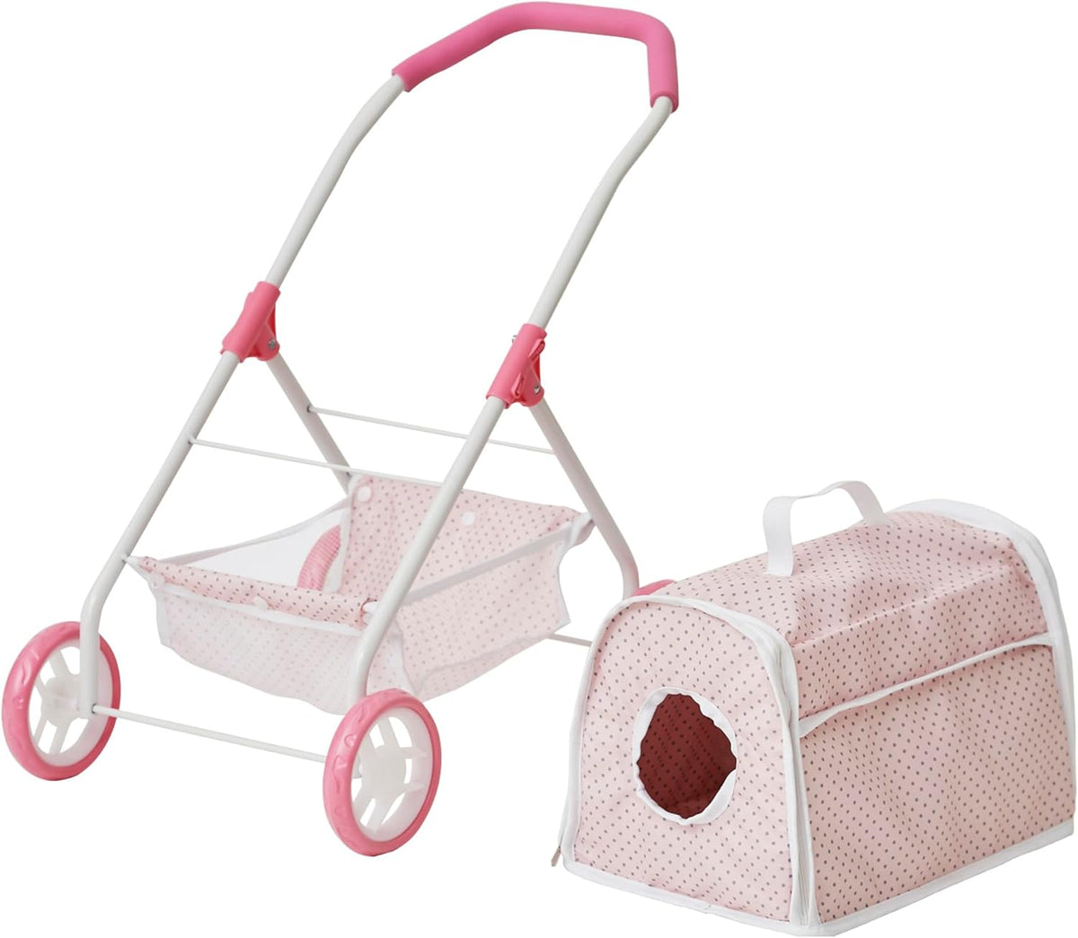 Pink/Gray Doll Stroller with Detachable Pet Carrier C6712