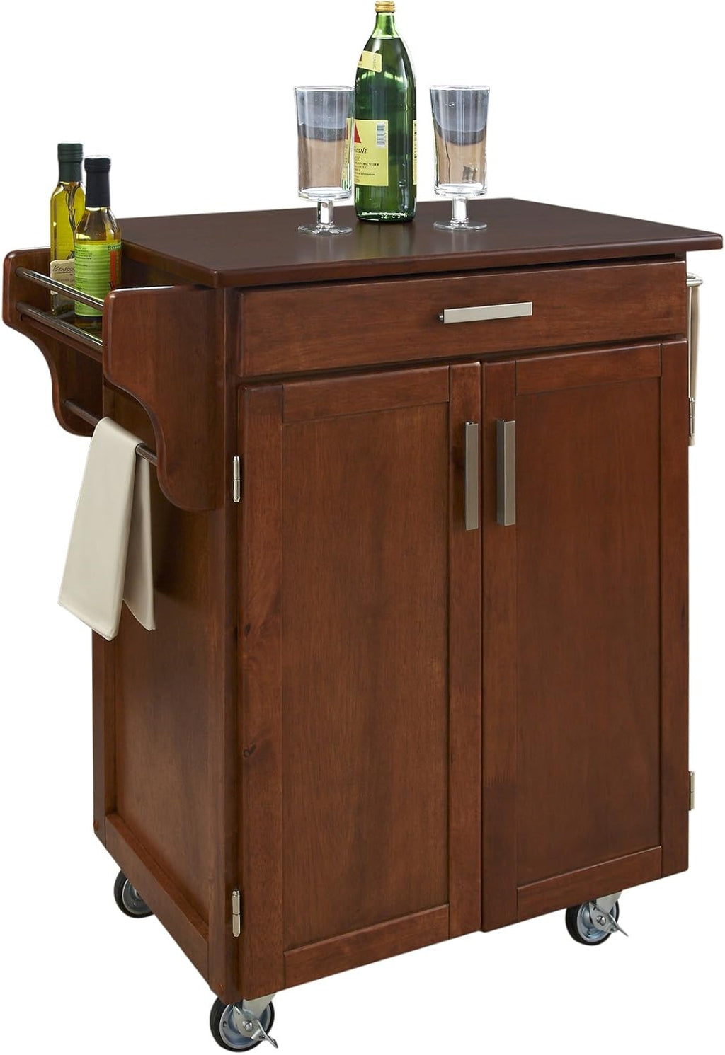 Cherry 2 Door Kitchen Cart with Oak Top H387180