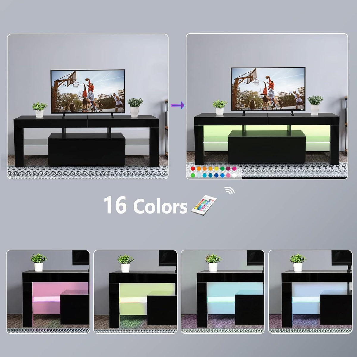 Black LED TV Stand, 51'' x 14'' x 18'' I5718