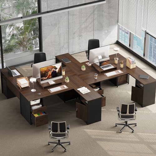 Gray L Shaped Desk with File Drawers, 63" x 47" Corner Desk with Monitor Stand I704