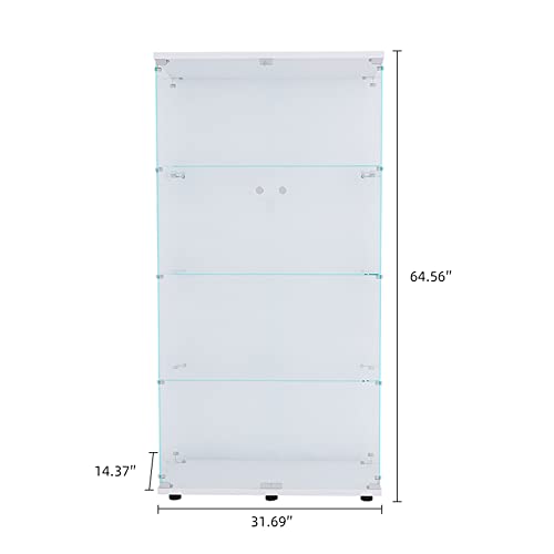 White Glass Display Cabinet with Lock and Lights 2 Doors 4 Shelves Q128278