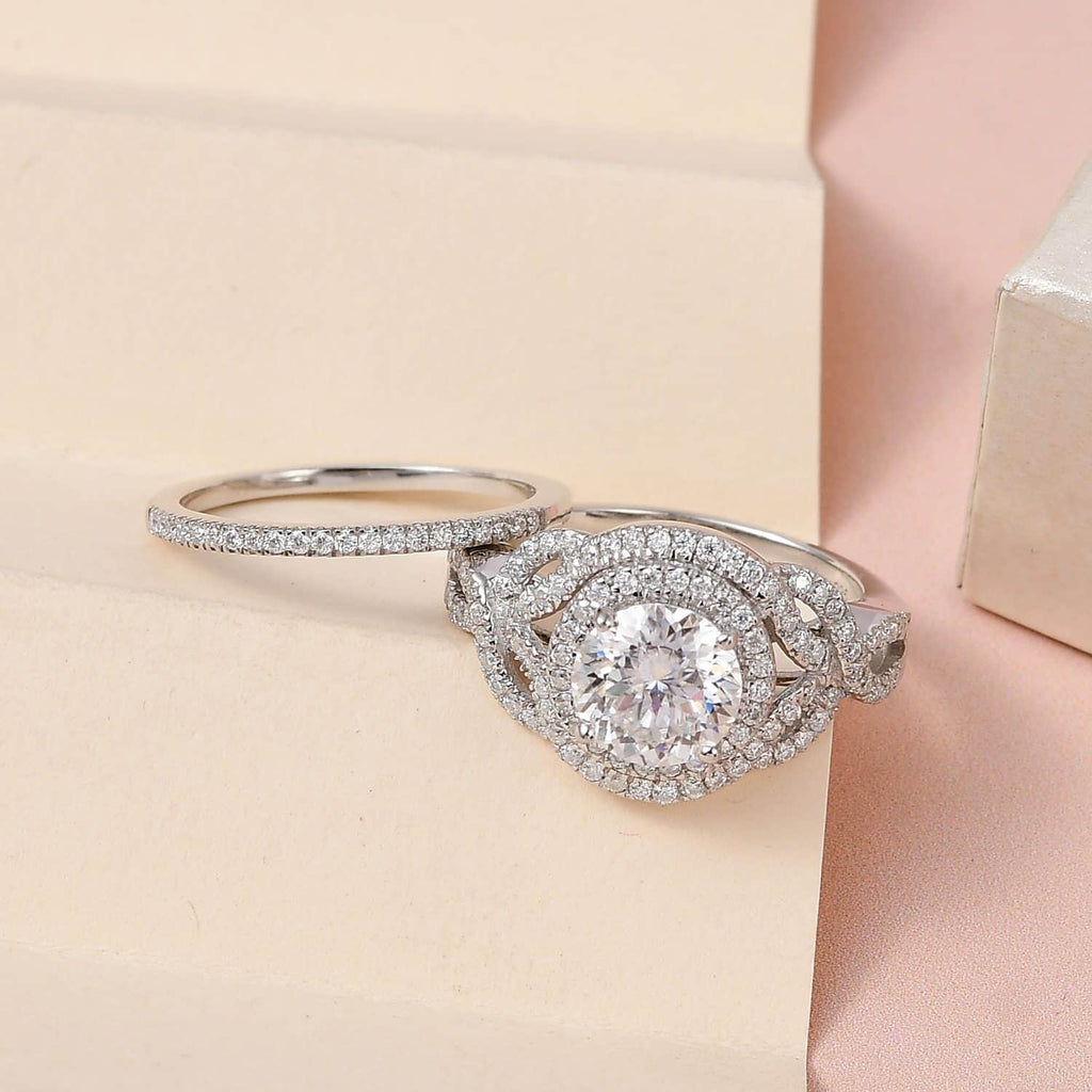 Moissanite Round 925 Sterling Silver Platinum Plated Stackable Ring Size 7 Ct 2.46 P1864