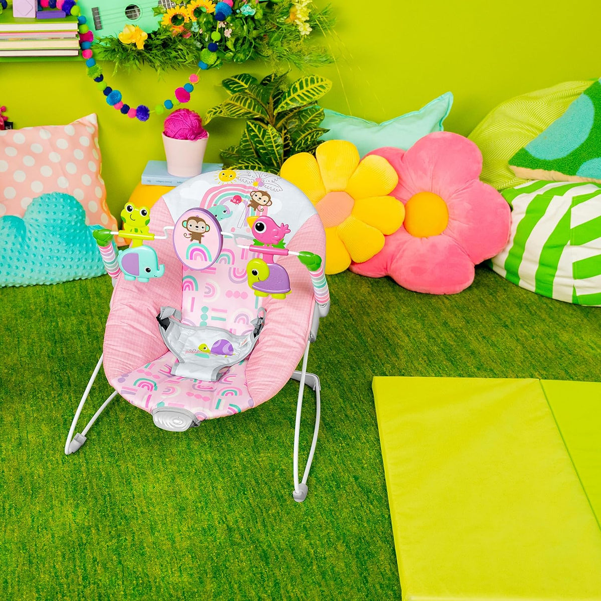Pink Portable Baby Bouncer with Toy Bar, Max Weight 20 lbs. S522021