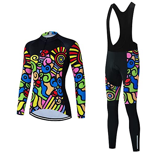 Women's Cycling Jersey Set Long Sleeve Cycling Clothing Bib Pants with 20D Gel Padded B506