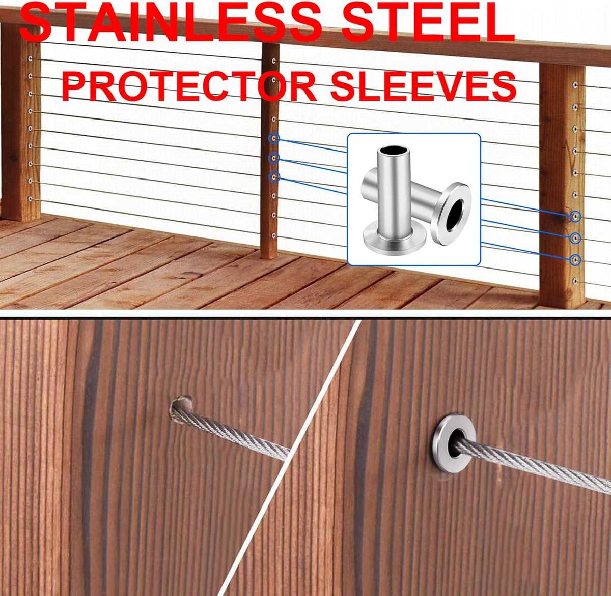 120 Pack Stainless Steel Protector Sleeves for 1/8 Wire Rope Cable Railing T564