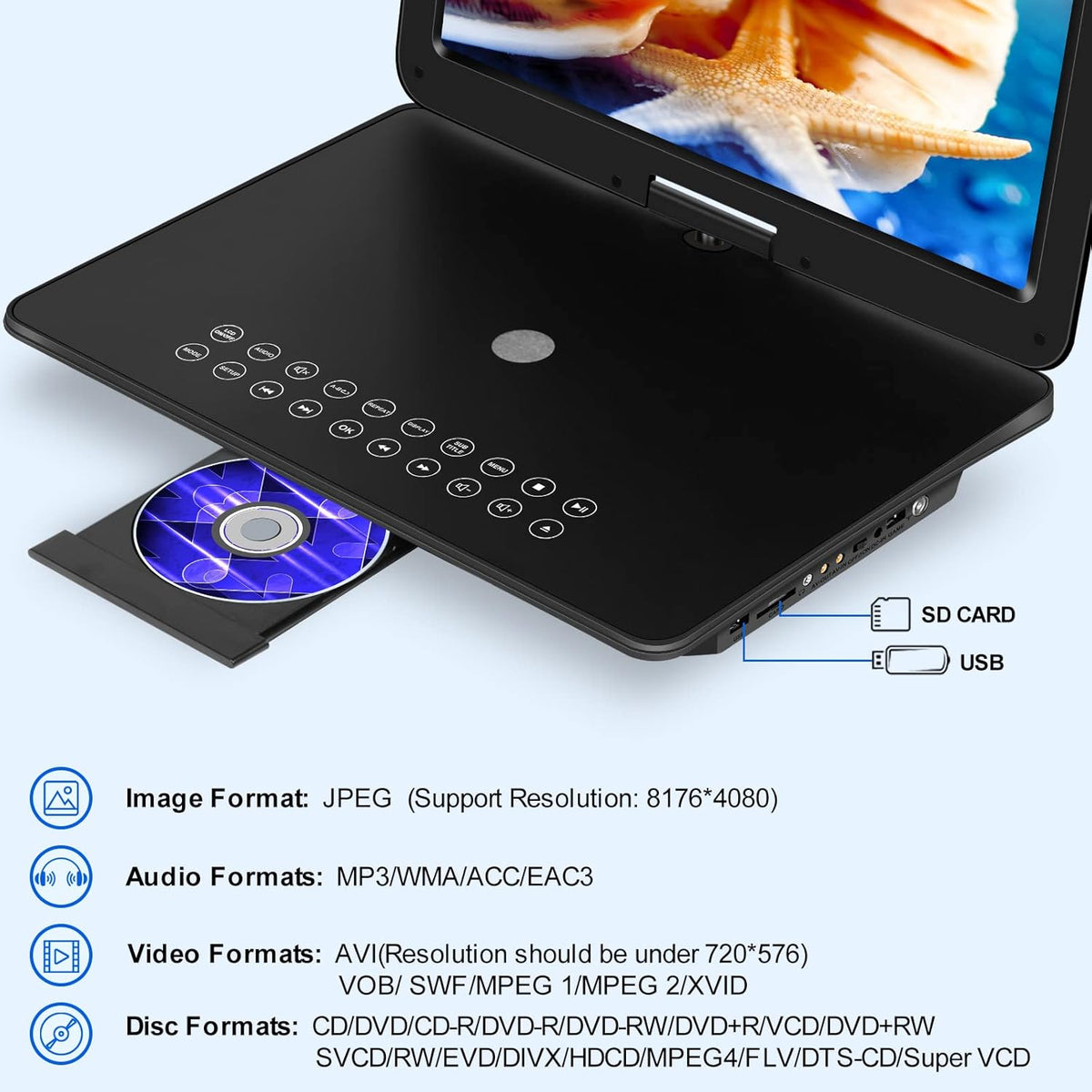 19.6" Portable DVD Player with 17.1" HD Swivel Screen C4158