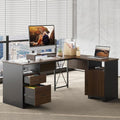 Gray L Shaped Desk with File Drawers, 63" x 47" Corner Desk with Monitor Stand I704