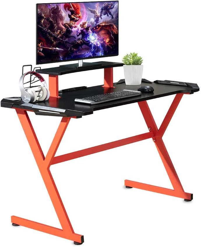 47 Ergonomic Z Shape Gaming Desk with Carbon Fiber Surface I56477