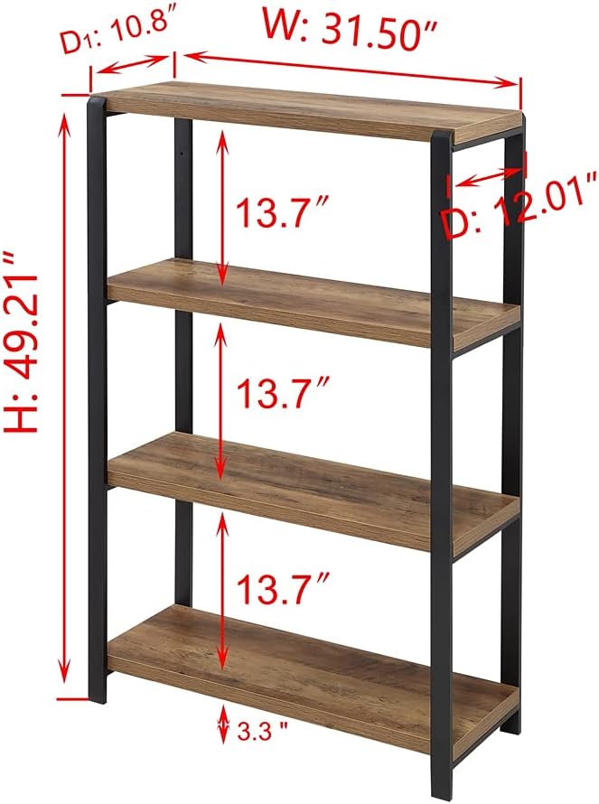 4 Tier Wood and Metal Bookshelf A634
