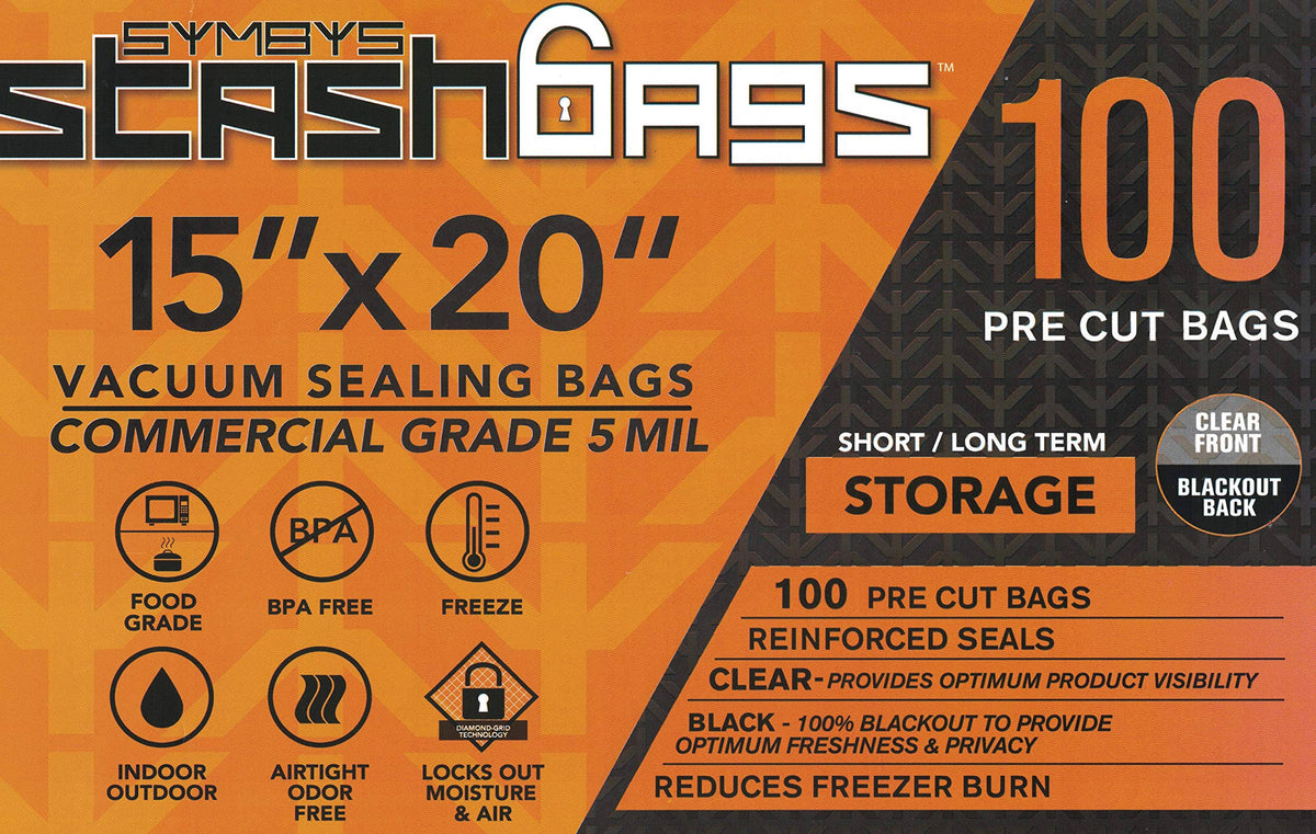 Vacuum Seal Bags 100 ct Precut 15in x 20in Black & Clear O749