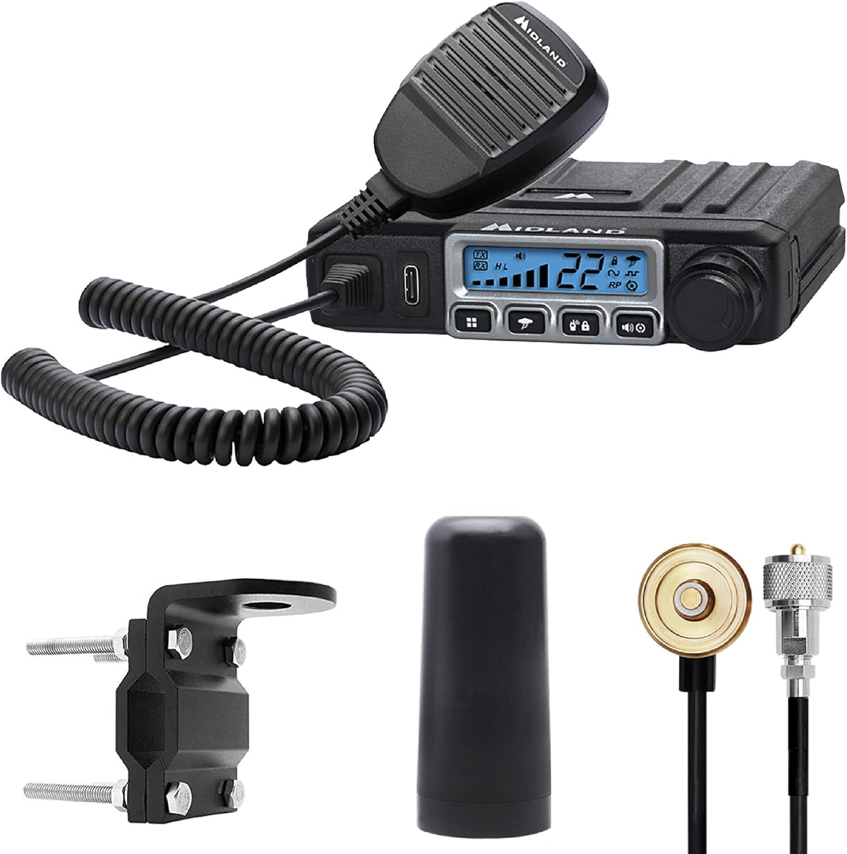 15 Watt GMRS Two-Way Radio with Mirror Mount, Antenna Cable and 3dB Gain Antenna P8190