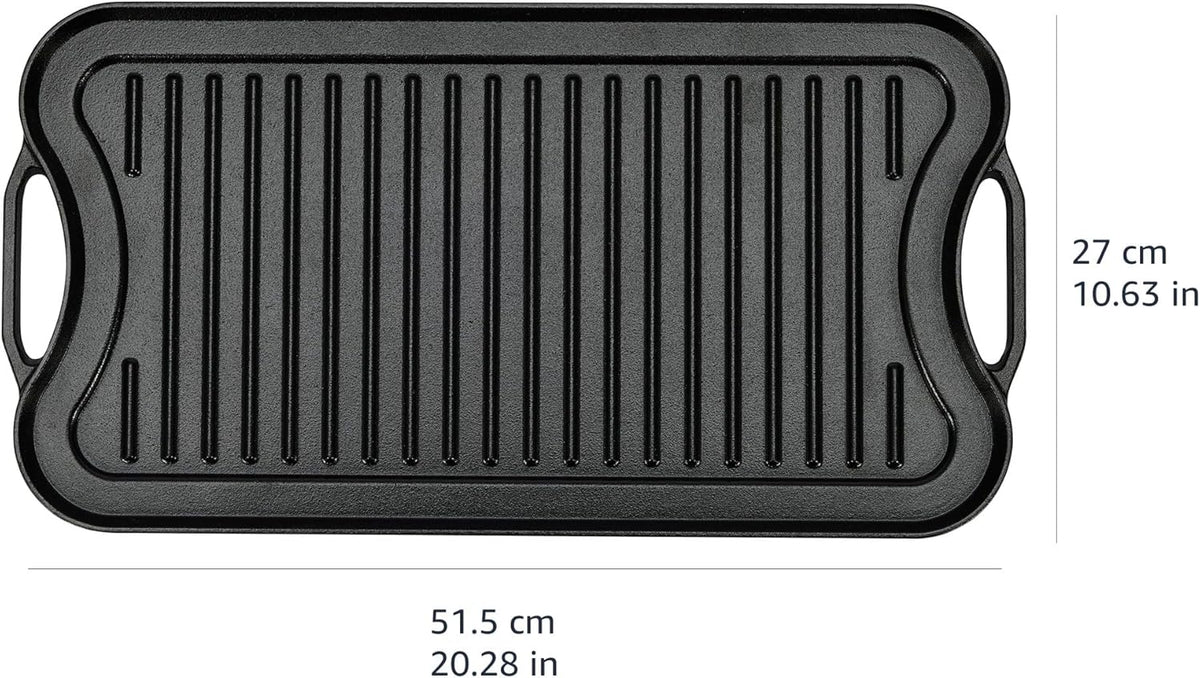 Pre-Seasoned Cast Iron Reversible Rectangular Grill Griddle, Black, 20 x 10.39 x 0.98 inch P92107