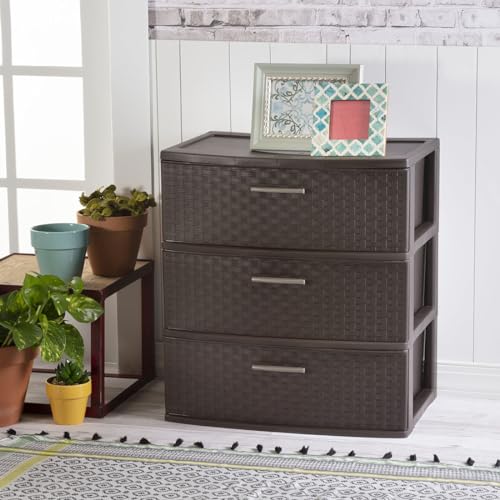 Espresso 3 Drawer Plastic Weave Storage Tower B851343
