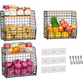 3 Pack Hanging Wire Basket with Wood Lid & S Hook F269