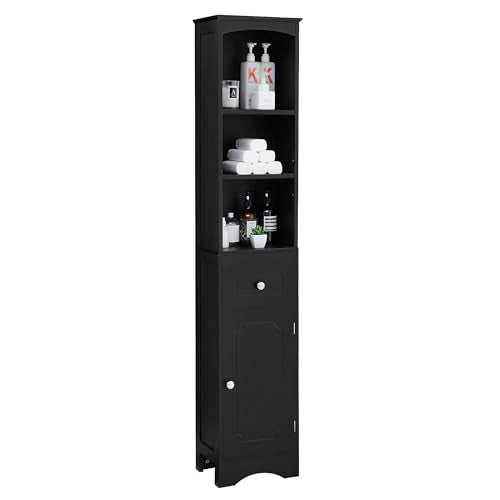 Grey Tall Bathroom Cabinet with Door and Adjustable Shelf B42036
