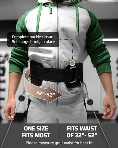 Belt for Cable Machine with 5 Attachment Points, 2 Straps (40” & 27”) and 3 Metal Snap Hooks P812