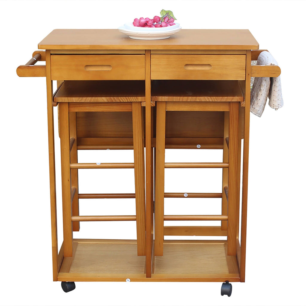 Square Folding Dining Cart Bar Table with 2 Stools N789