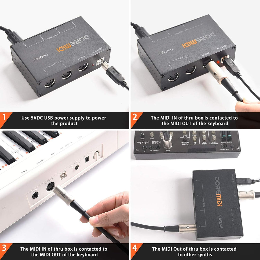 USB MIDI Interface 1-in 6-out MIDI Thru Box S156