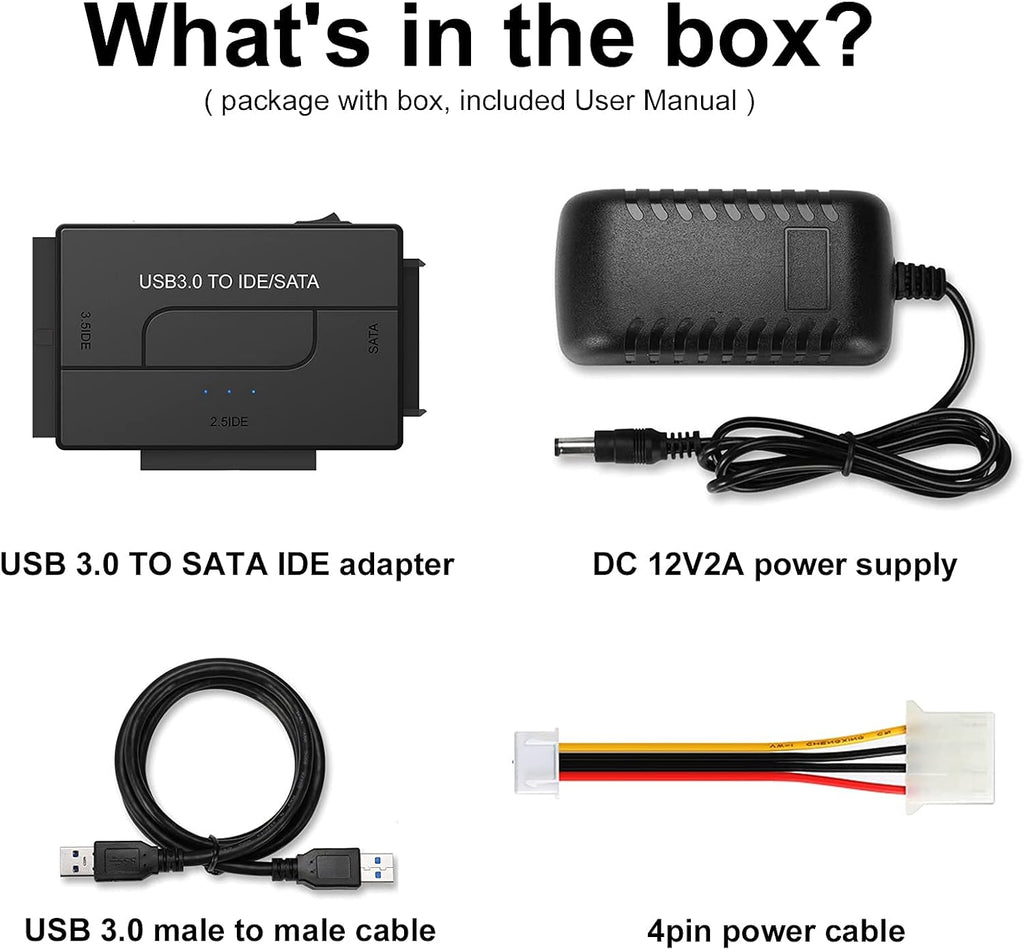 SATA IDE to USB 3.0 Adapter for 2.5 3.5-Inch HDD SSD with 12V 2A Power Supply Pack of 2 T805
