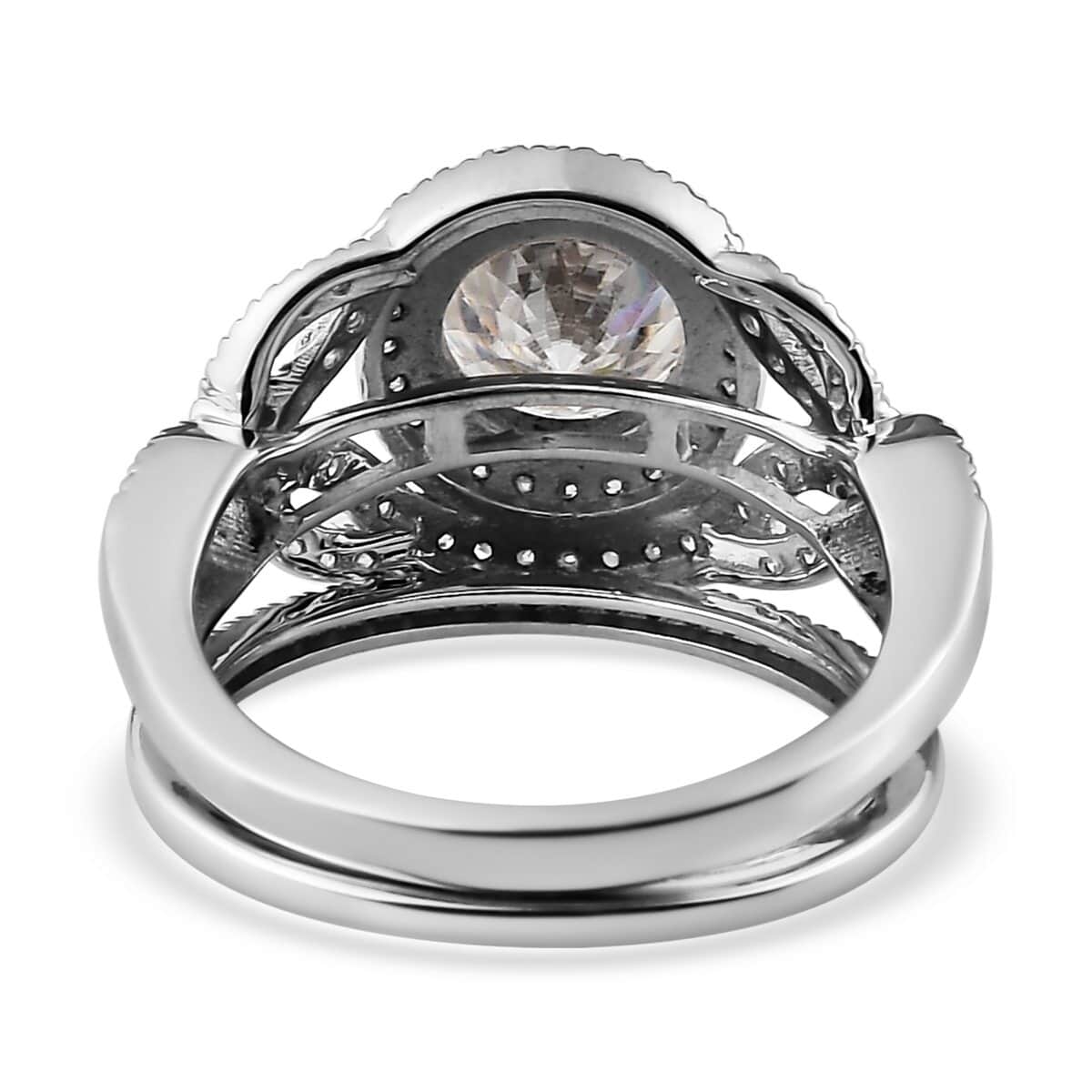 Moissanite Round 925 Sterling Silver Platinum Plated Stackable Ring Size 7 Ct 2.46 P1864